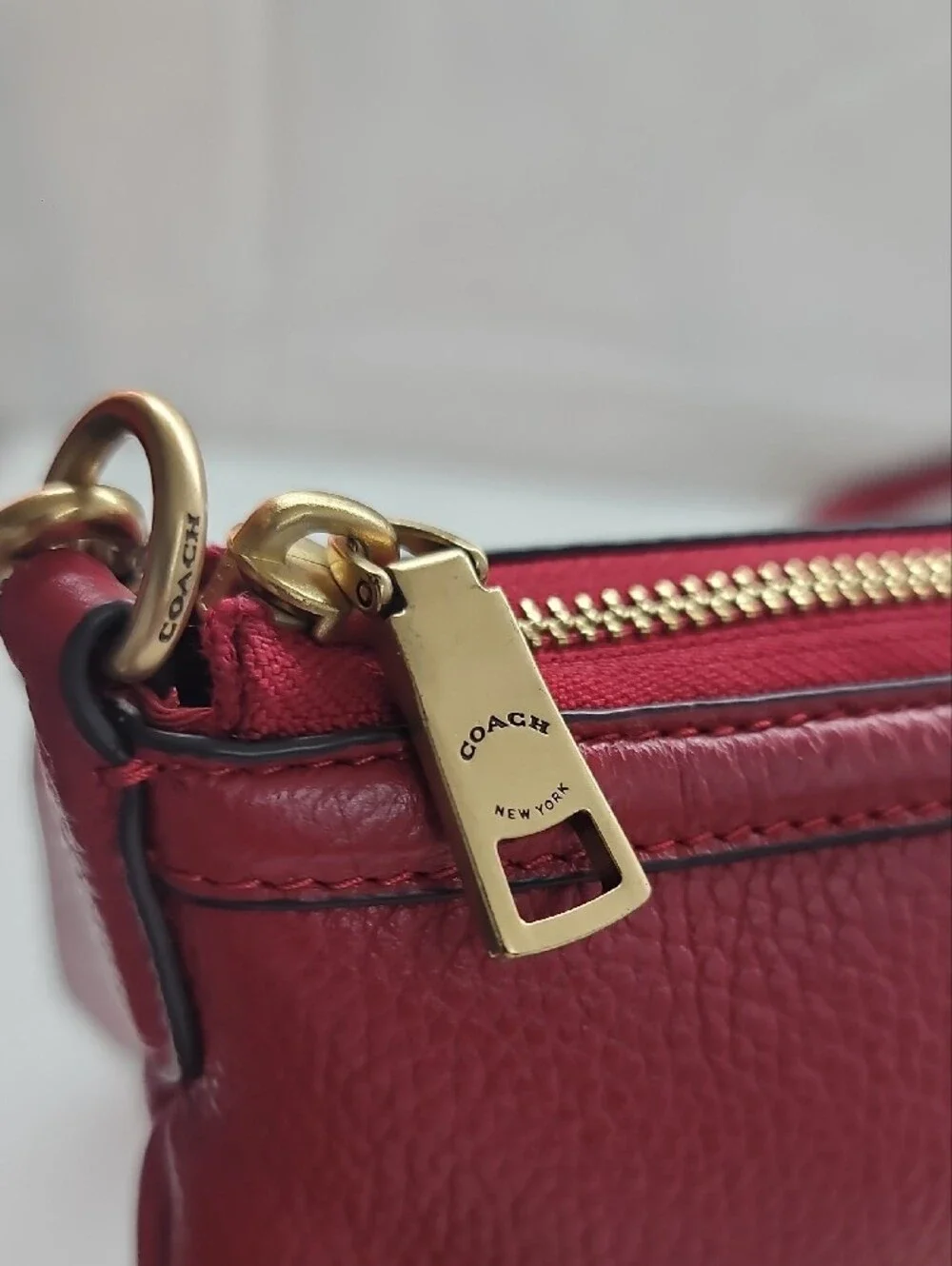 Coach Refined Pebble Leather Legacy Zip Top Crossbody In Red